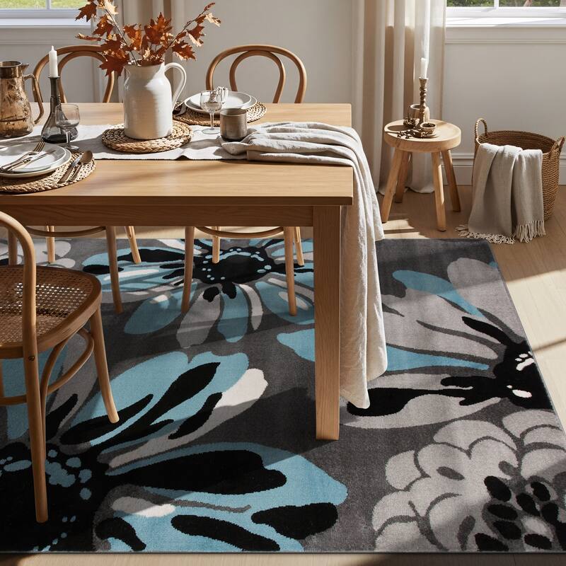World Rug Gallery Contemporary Modern Flowers Area Rug