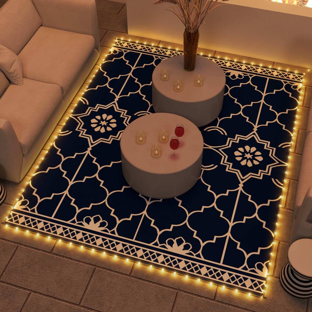 Outsunny Reversible Outdoor Rug Carpet with LED Lights, 12' x 9' PP ...