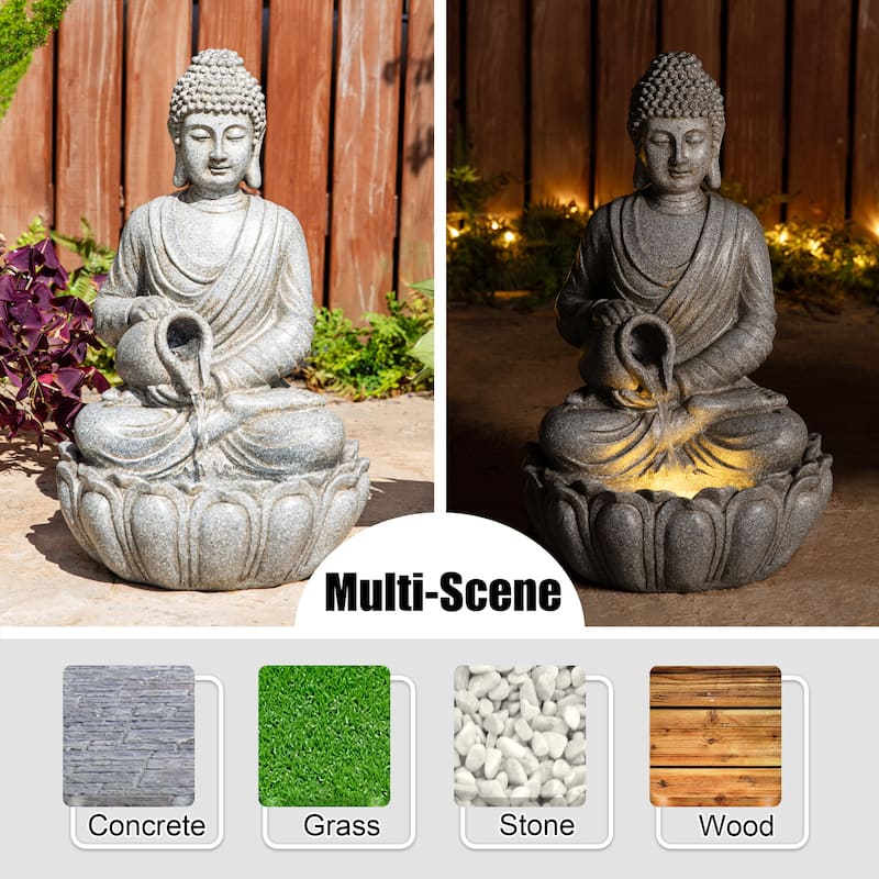 Glitzhome Polyresin Meditating Buddha Frog/Elephant Statue Outdoor Water Fountain with LED Lights