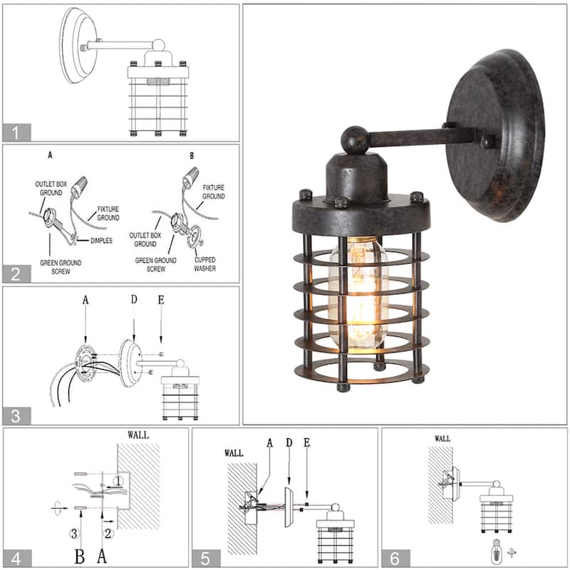 Rustic Cylinder Cage Metal Wall Sconces Industrial Lights - W5"x H9.4"x E6.7"