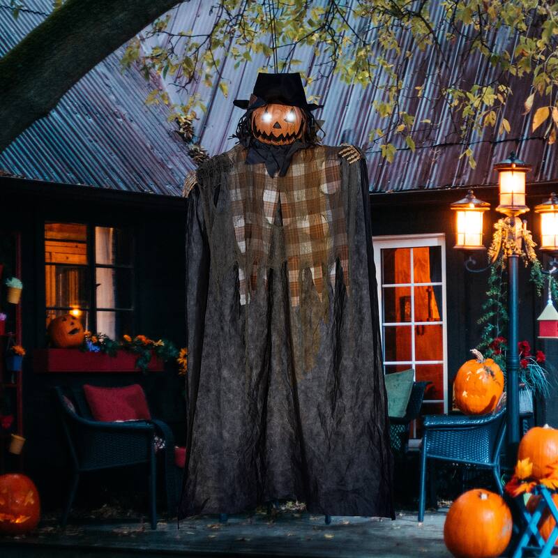 6FT Hanging Pumpkin Ghost Halloween Decor Light-Up Eyes Talking Sound Activated