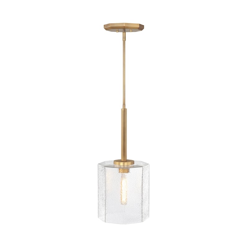 Haven 60 Watt 1-Light Old Satin Brass Geometric Pendant Light with Clear Rippled Glass Shade - 22