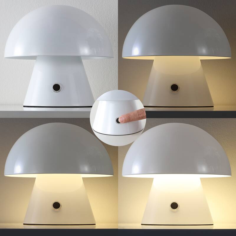 Alyson 7" Contemporary Bohemian Rechargeable/Cordless Iron Integrated LED Mushroom Table Lamp, by JONATHAN Y