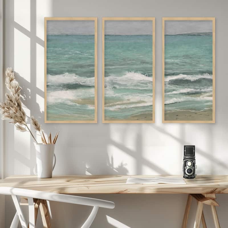 "East Bank Waves" Set of Three Framed Textured Wall Art - Multi-Color