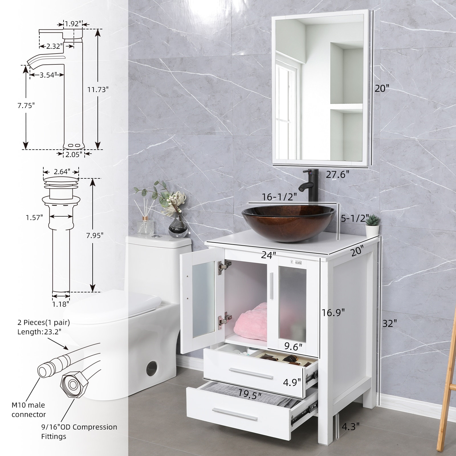 Eclife 24 Bathroom Corner Cabinet with Mirror, Wall Mount Mirror Cabi