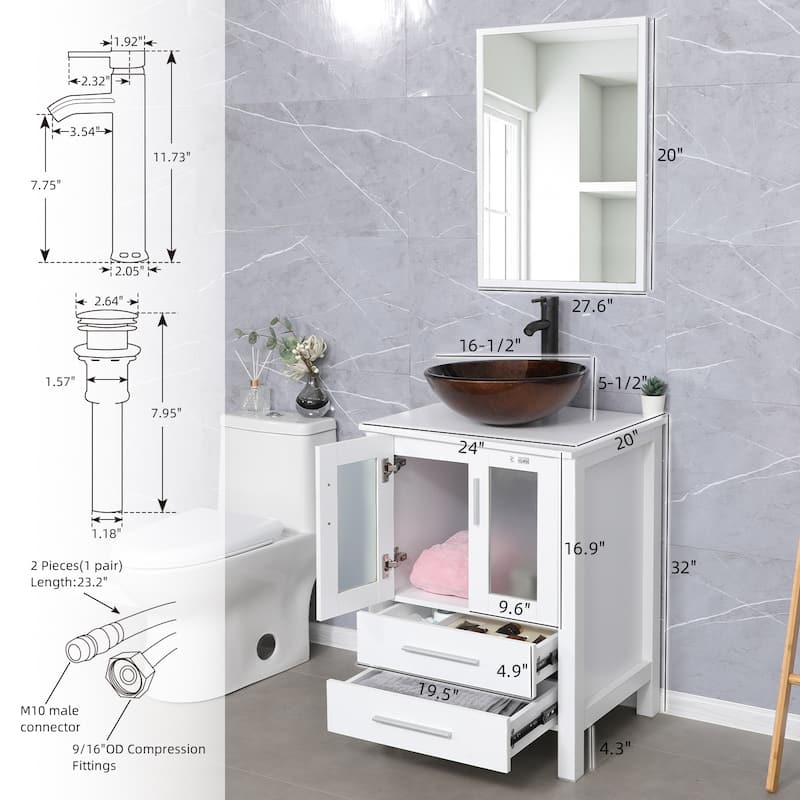 48" Bathroom Vanity Set Vessel Sink Mirror Faucet W/ Small Cabinet Combo