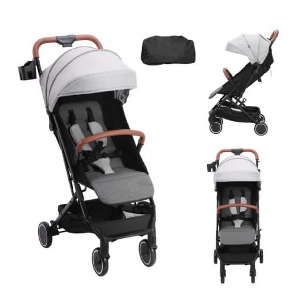 slide 2 of 30, Carbon Steel Foldable Stroller with Recline and Footrest - 28” L x 17.3” W x 42.1” H Light Gray