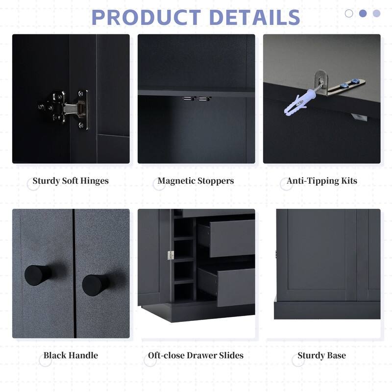 Freestanding 77"Tall Kitchen Pantry with Adjustable Shelves,Door Shelves, Drawers and Wine Racks