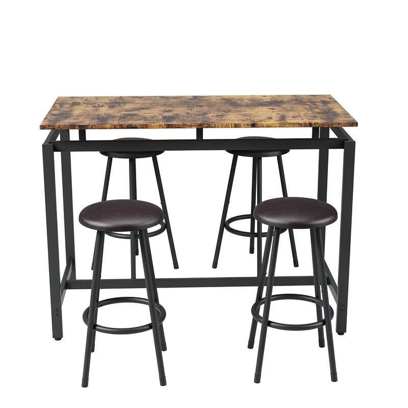 5 PCS Kitchen Counter Height Pub Table Set with 4 Stools - Brown