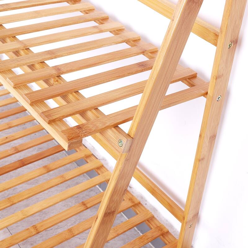 Bamboo Wooden 3-Tier Ladder Plant Stand Foldable