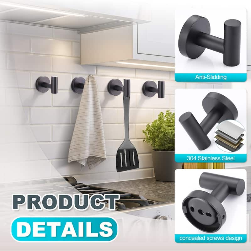 WOWOW Stainless Steel J-Hook Robe/Towel Hook 4 PCS