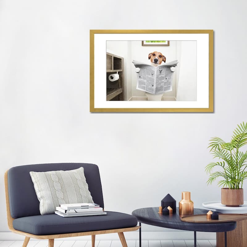 iCanvas "Dog On Toilet Seat Reading Newspaper II" by damedeeso