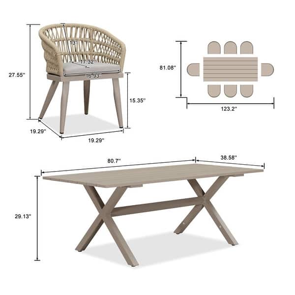 dimension image slide 2 of 4, PURPLE LEAF PE Rattan Outdoor Patio Furniture Dining Set with All Aluminum Frame