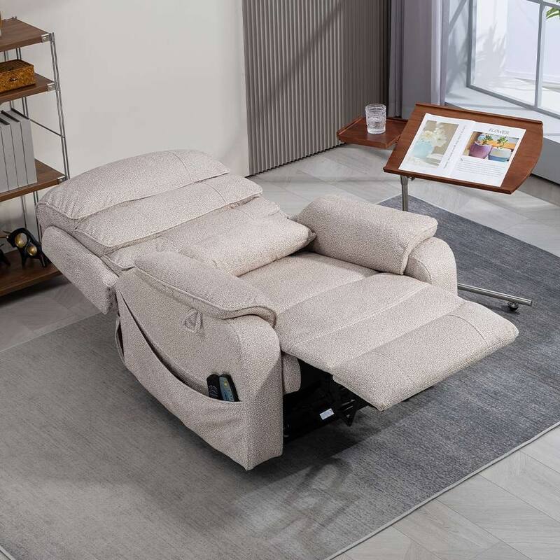 Dual Motor Oversized 180° Lay Flat Chenille Power Lift Recliner Chair with Retractable Tray, Wireless Charge