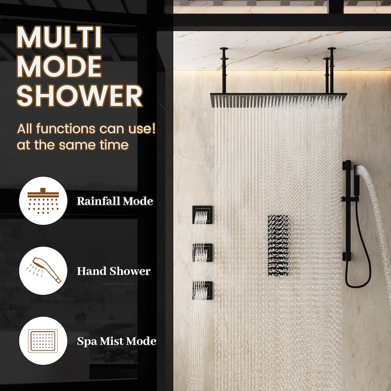 3-Spray 32 in. x 16 in. Ceiling Mount Fixed and Handheld Dual Shower Head 2.5 GPM with Adjustable Slide Bar and 3-Body Jets