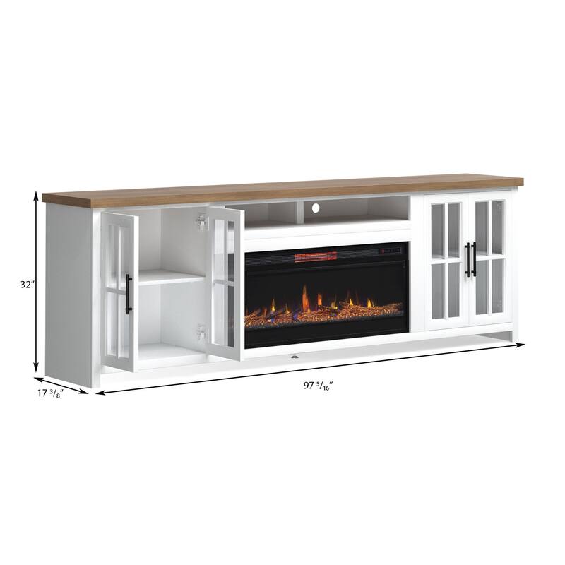 Bridgevine Home Modern Farmhouse 97 inch Fireplace TV Console for TVs up to 100 inches, Two-Tone Finish