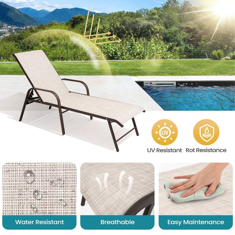Pellebant Outdoor Lounge Chair Aluminum Adjustable Backrest with side table