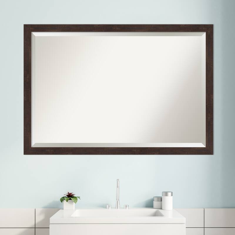 Beveled Wood Bathroom Wall Mirror - Fresco Dark Walnut Frame