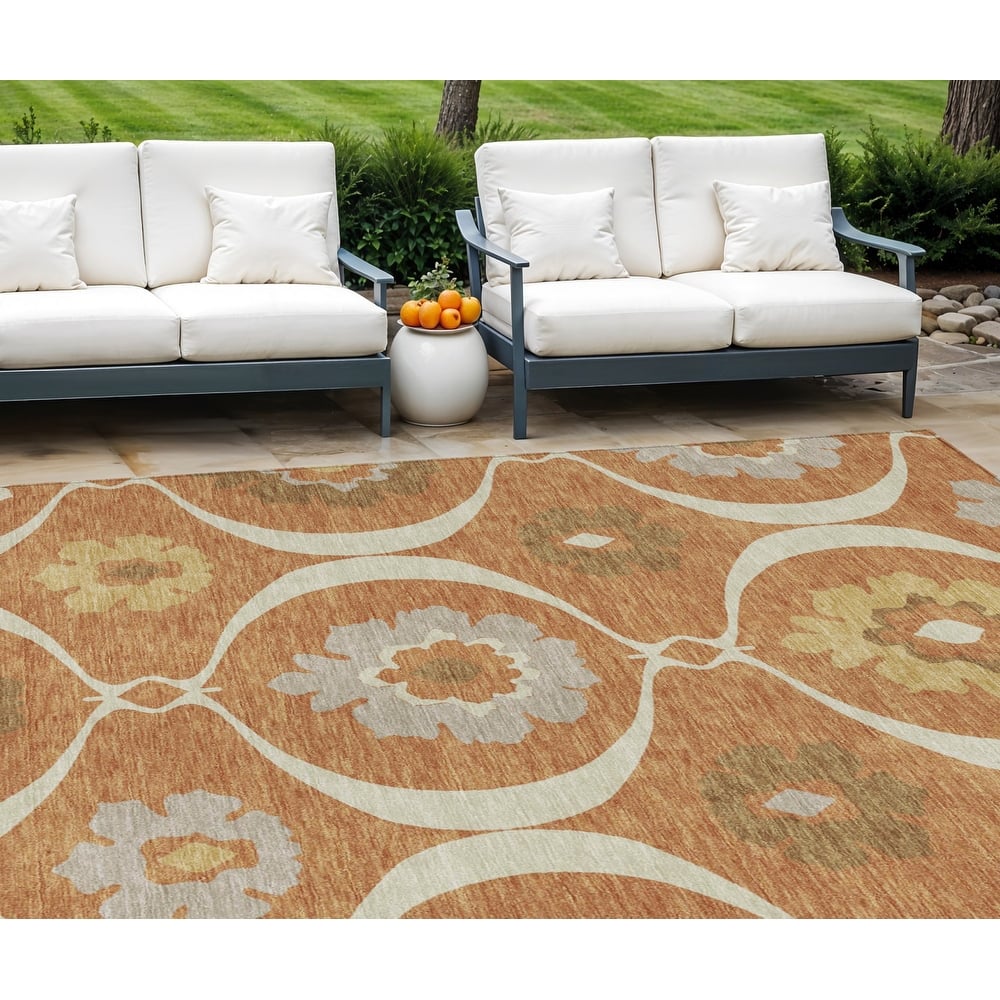 HomeRoots Medallion Transitional Rectangle Outdoor Rug