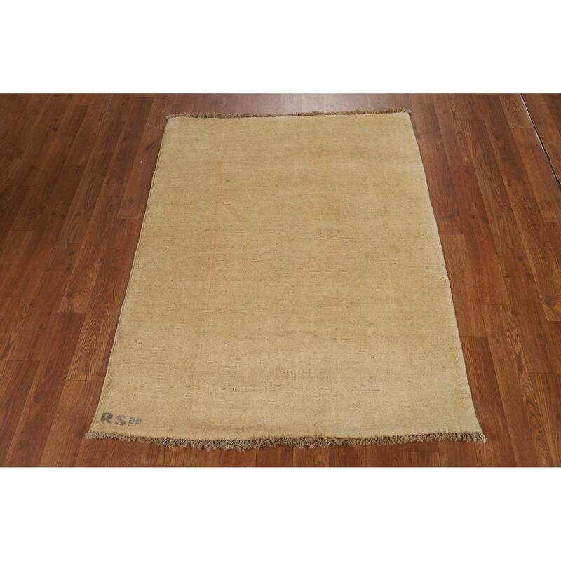 Muted Gold Gabbeh Modern Foyer Rug Hand-Knotted Wool Carpet - 3'0"x 4'0"