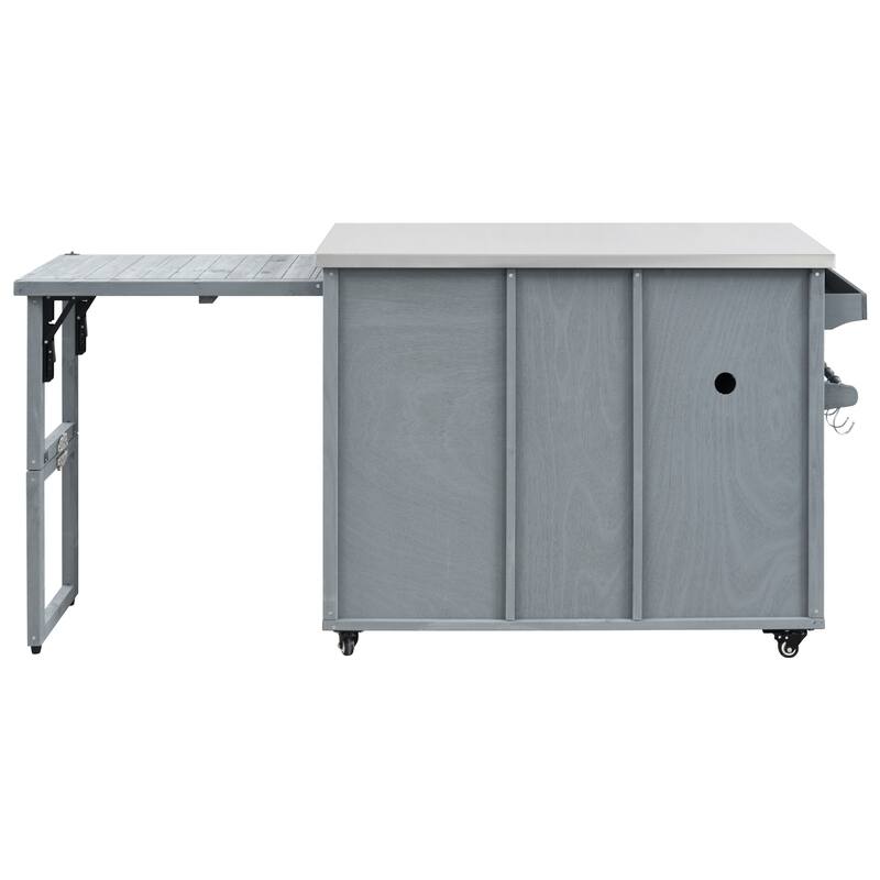 Roomfitters 78.3" Outdoor Kitchen Island with Foldable Grill Table, Stainless Steel Top & Tilt Trash Can Storage