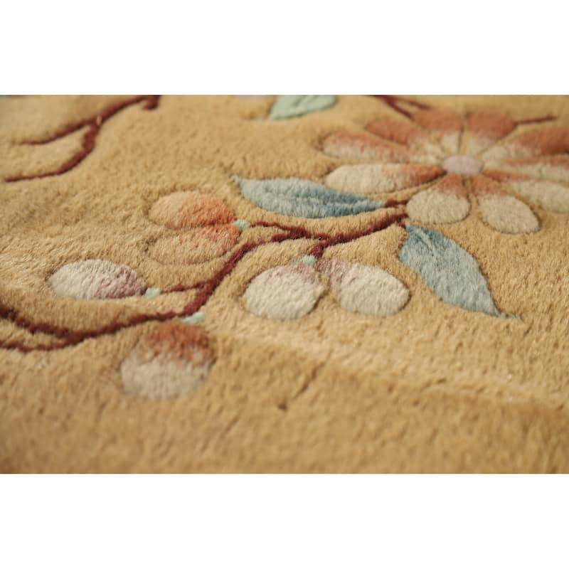 Hand Knotted Oriental 100% Wool Carpet Traditional Floral Yellow & Gold Art Deco Area Rug - 17' 9'' X 11' 10''