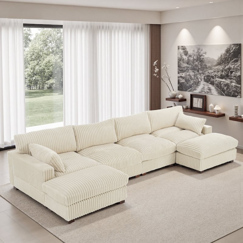Oversized U-shaped Plush Modular Sectional Sofa Set - 6-piece/White