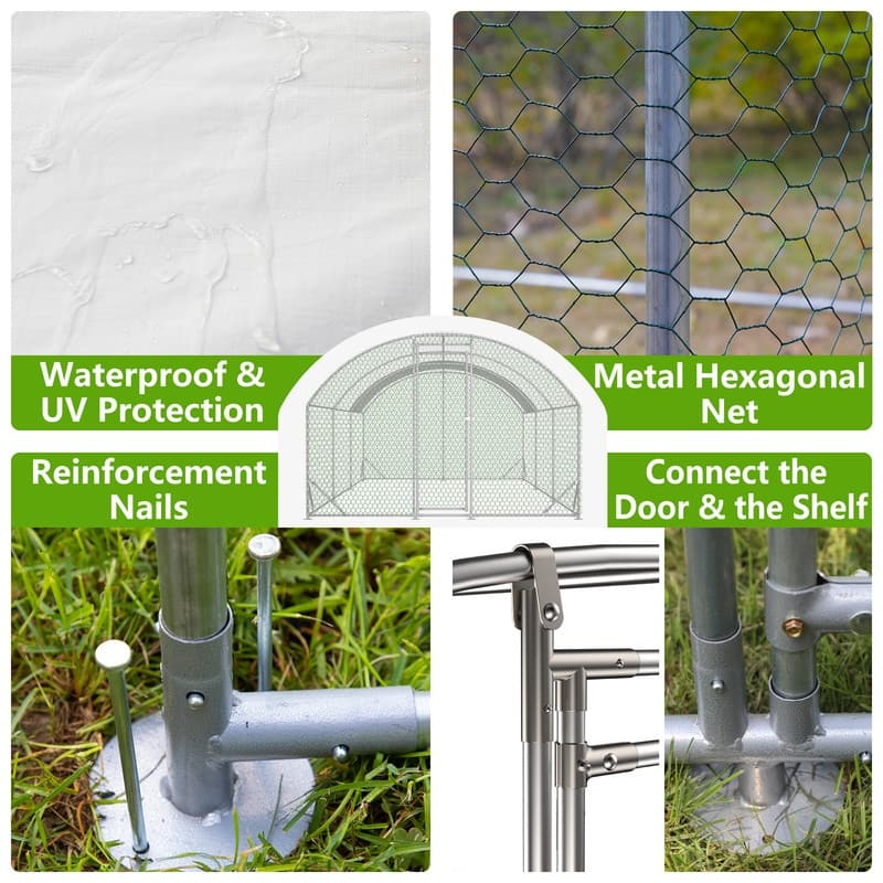Large Walk-In Metal Chicken Coop – Dome-Shaped Poultry Run with Waterproof & UV-Resistant Cover, Heavy-Duty 1" Tube Frame .