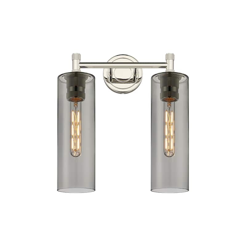 Innovations Lighting Crown Point - 2 Light 12" Wall-Mounted Bath Vanity Light - Polished Nickel/Light Smoke