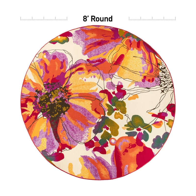 World Rug Gallery Modern Bright Flowers Non-Slip Area Rug Multi