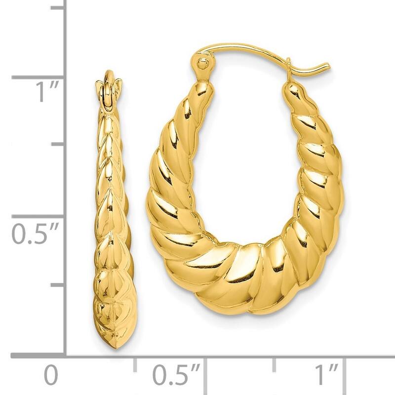 Curata 10k Yellow Gold Polished Shrimp Creole Oval Hoop Earrings 24.97x3.5mm