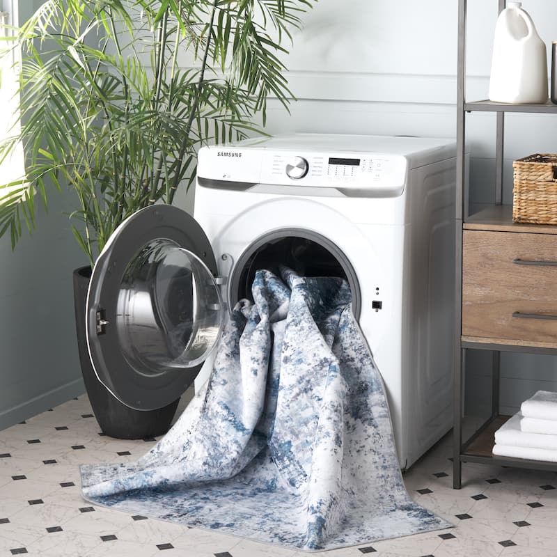 SAFAVIEH Santa Atifete Monica Machine Washable Slip Resistant Rug - 8' x 10' - Ivory/Blue