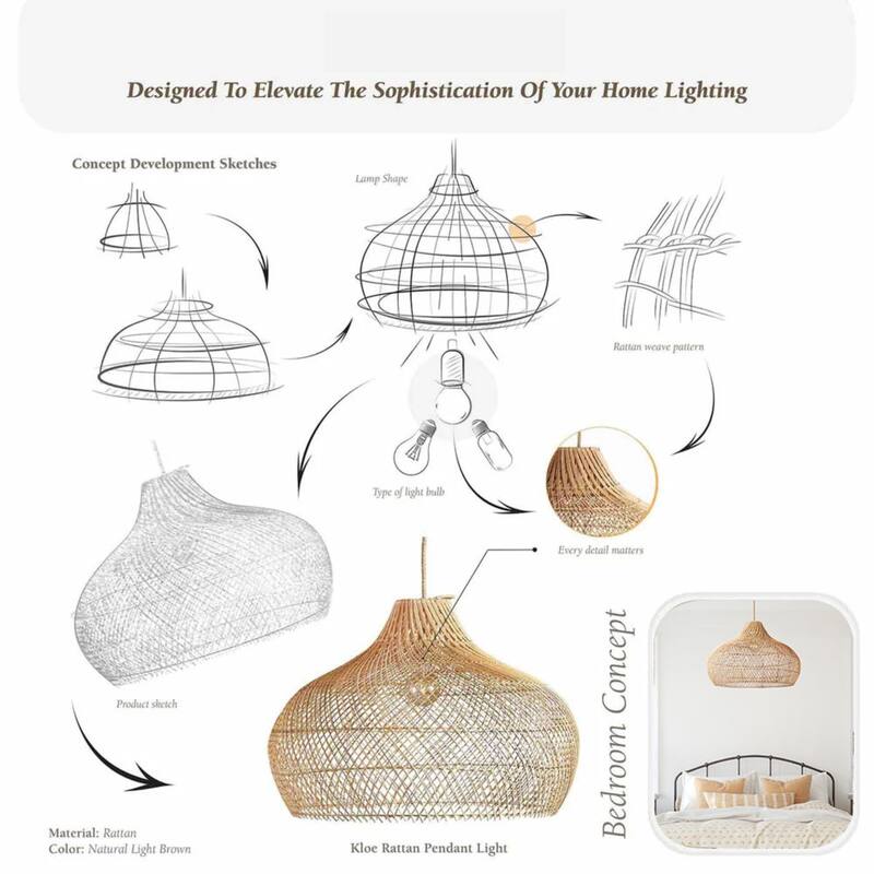 Kloe Rattan Pendant Light - Natural Brown Dome 1-Light Handwoven Ceiling Light For Transitional, Farmhouse, Coastal Room Decor