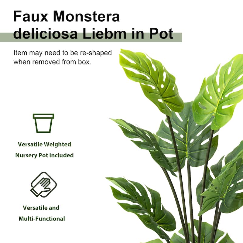 Glitzhome 3.5ft. Artificial Monstera Deliciosa Plant Palm Tree in Pot - 18.00"D X 41.00"H