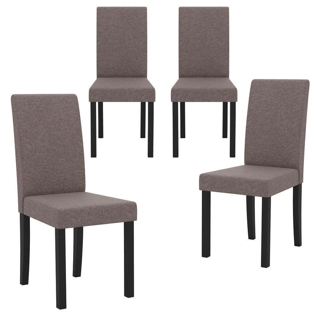 Gymax Dining Chair Set of 4 Fabric Upholstered Rubber Wood Legs Side