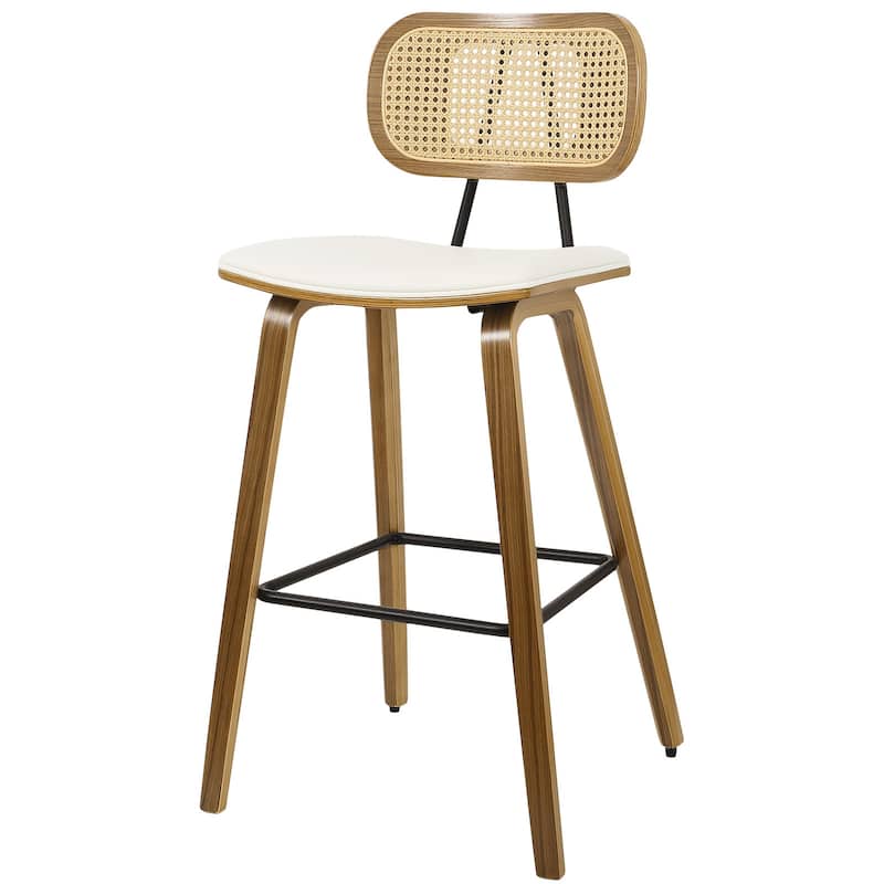26-inch Wood Counter Height Bar Stools with Rattan Back