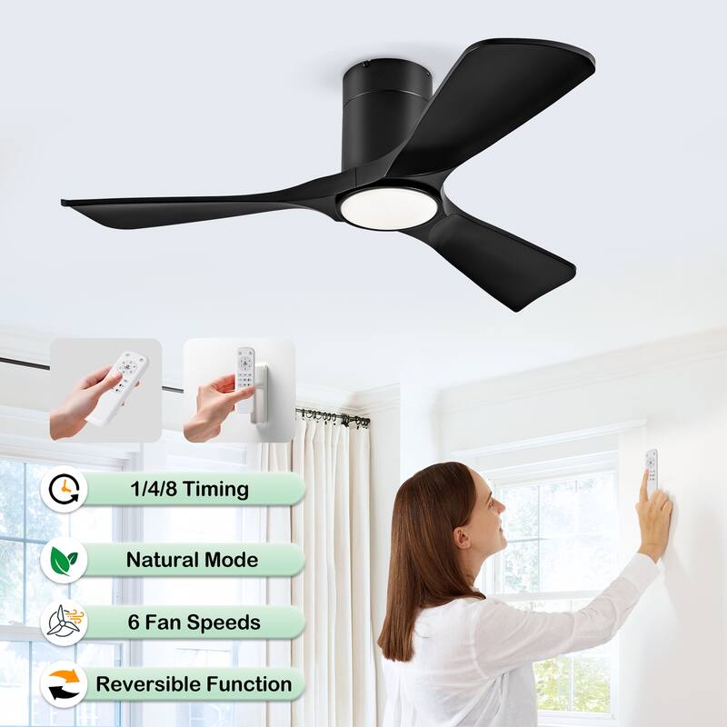 42" Flush Mount Ceiling Fan with Lights and Remote Control, Quiet DC Motor
