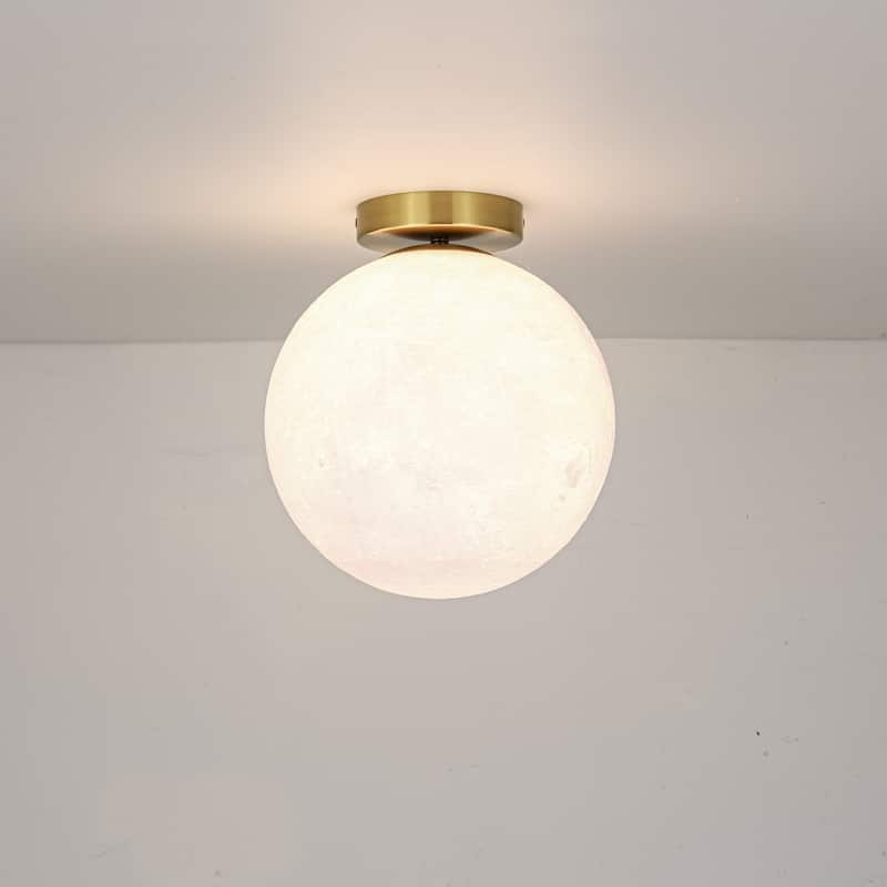 1-Light Modern 3D Printed Moon Plastic Gold Flush Mount Ceiling Light for Bedroom - 9.8 in. W x 10.6 in.H