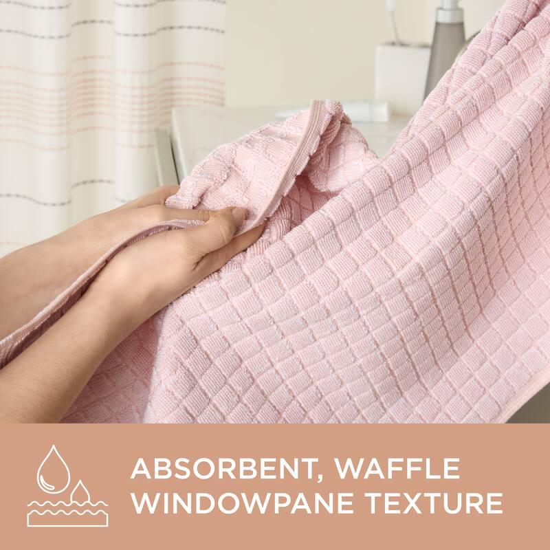 TOWN & COUNTRY EVERYDAY 4-Piece Textured Windowpane Washcloth Set, 13x13-Inch, 100% Cotton - 13"x13"