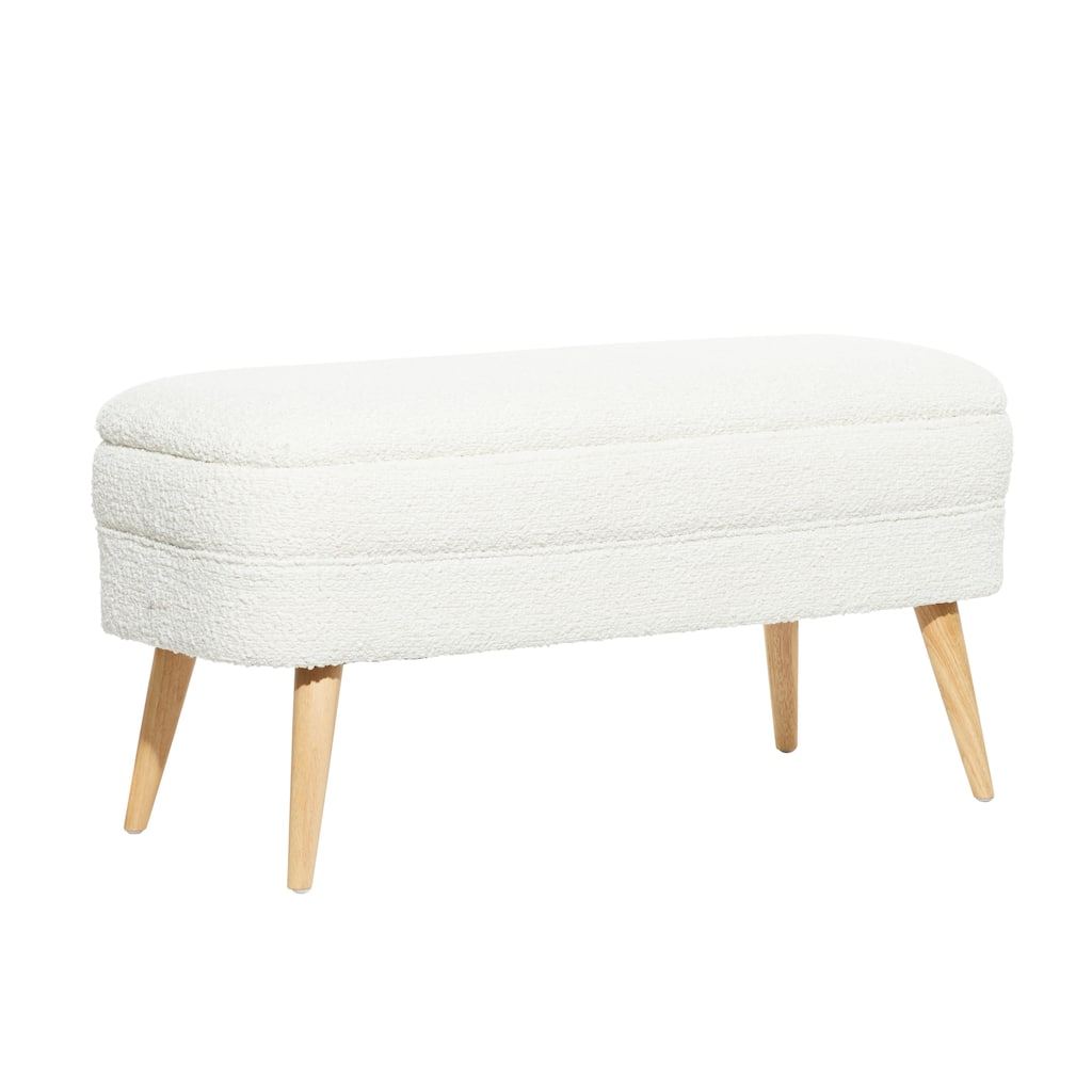 Polyester Rounded Upholstered Boucle Storage Bench with Tapered Wood Legs - White or Gray - Roche River Decor