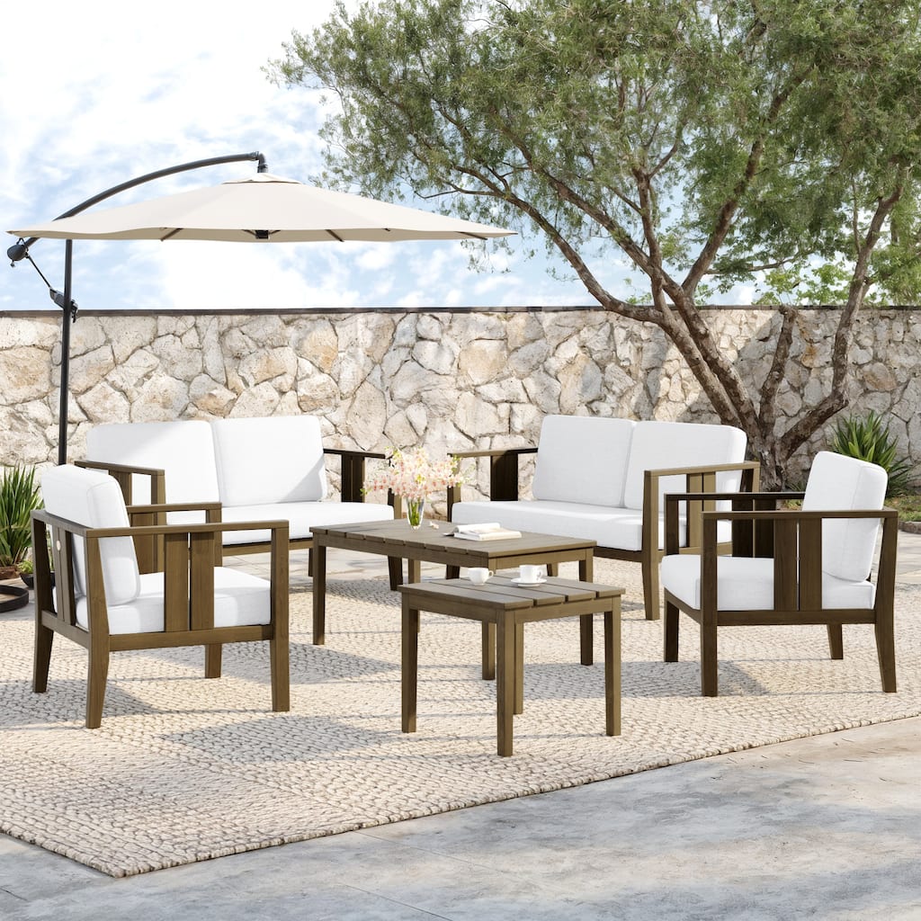 Teak Wood 6-Piece Outdoor Conversation Set with Table