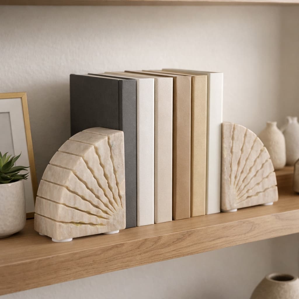 Tan 5" Onyx Marble Semi-Circle Bookends (Set of 2) - 5.25"