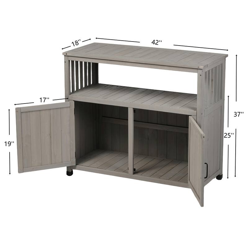 Cedar Wood Outdoor Bar Table with Storage, Patio Buffet Cabinet Sideboard for Garden, Deck, and Backyard