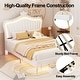 preview thumbnail 3 of 32, Remote Control LED Lights Bed Frame, PU Upholstered Princess Bed with Crown Headboard, Wood Slat Platform Bed