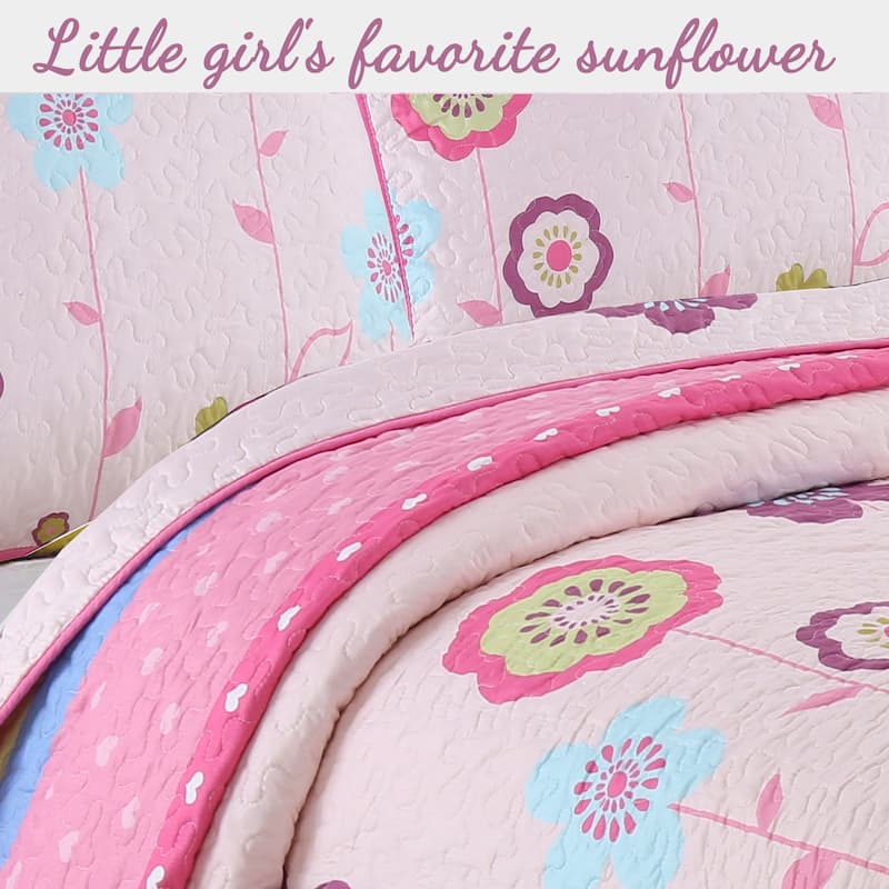 Cozy Line Pink Flower Garden Girl Quilt Bedding Set