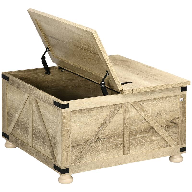 Farmhouse Coffee Table with Storage, Square Coffee Table for Living Room, Wooden Table