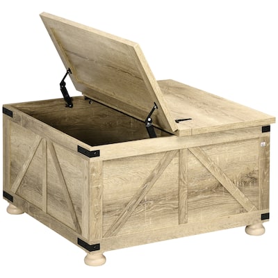 Farmhouse Coffee Table with Storage, Square Coffee Table for Living Room, Wooden Table