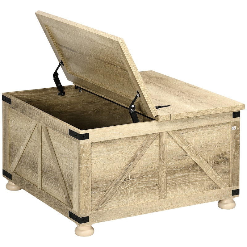HOMCOM Coffee Table, Square Center Table with Flip-top Lids, Hidden Storage Compartment and Wooden Legs for Living Room