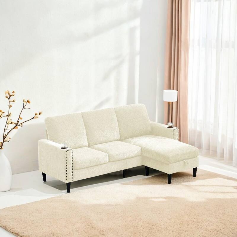 Contemporary Chenille L-Shape Sofa with Storage Chaise for Living Room, Apartment, Office