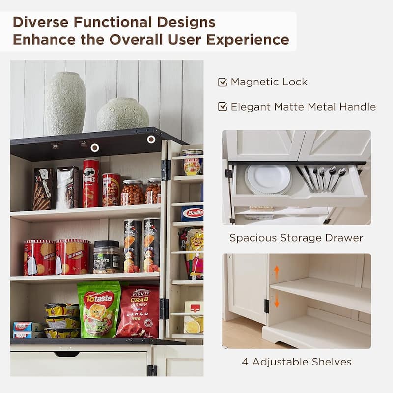 72" Tall Farmhouse Kitchen Pantry, Storage Cabinet with Barn Doors - N/A